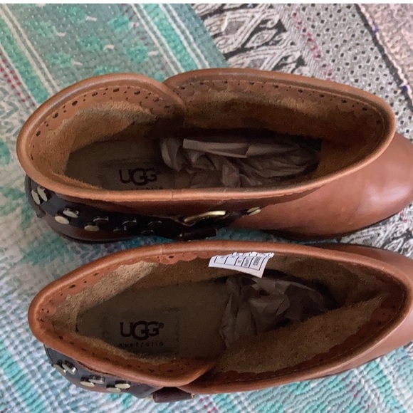 UGG moto boots women’s sz 7 cognac riding boots wool insole style excellent cond - Picture 5 of 9